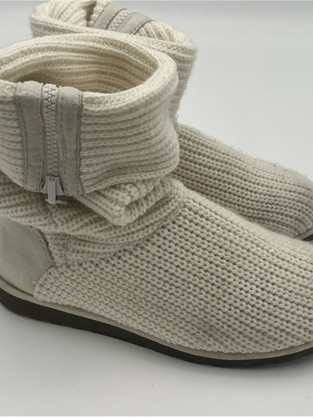 Women's Knit Zip-Top Winter Booties in Cream